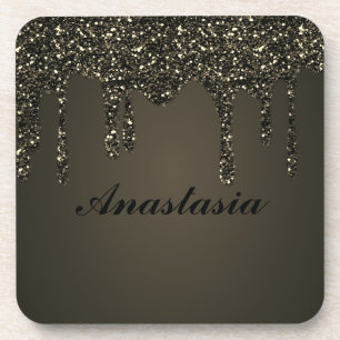 Cool, Amazing, Black Sparkly, whit your name Coaster