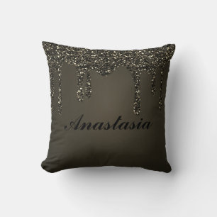 Cool, Amazing, Black Sparkly, whit your name Cushion