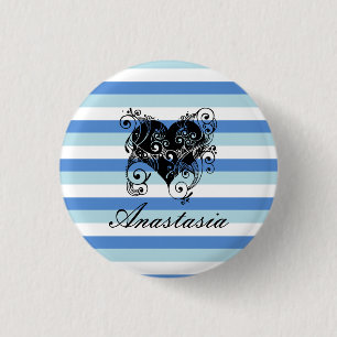 Cool, Amazing, Blue Stripes whit heart 3 Cm Round Badge
