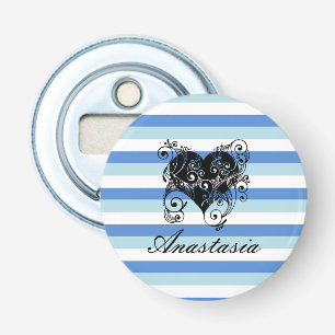 Cool, Amazing, Blue Stripes whit heart Bottle Opener