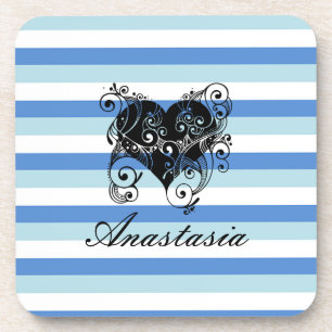 Cool, Amazing, Blue Stripes whit heart Coaster