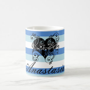 Cool, Amazing, Blue Stripes whit heart Coffee Mug