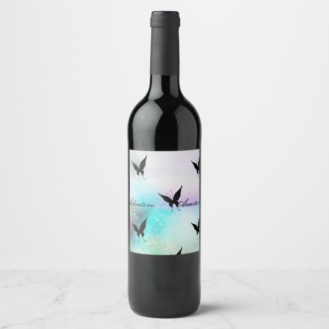 Cool, Amazing, Galaxy, Buterfly  Wine Label (Front)
