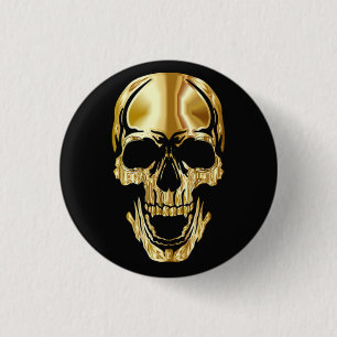 Cool Amazing Great Black Gold Skull 3 Cm Round Badge