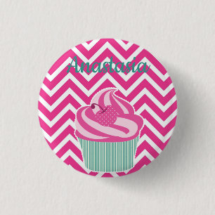 Cool, Amazing, Pink Cupcakes whit your name 3 Cm Round Badge