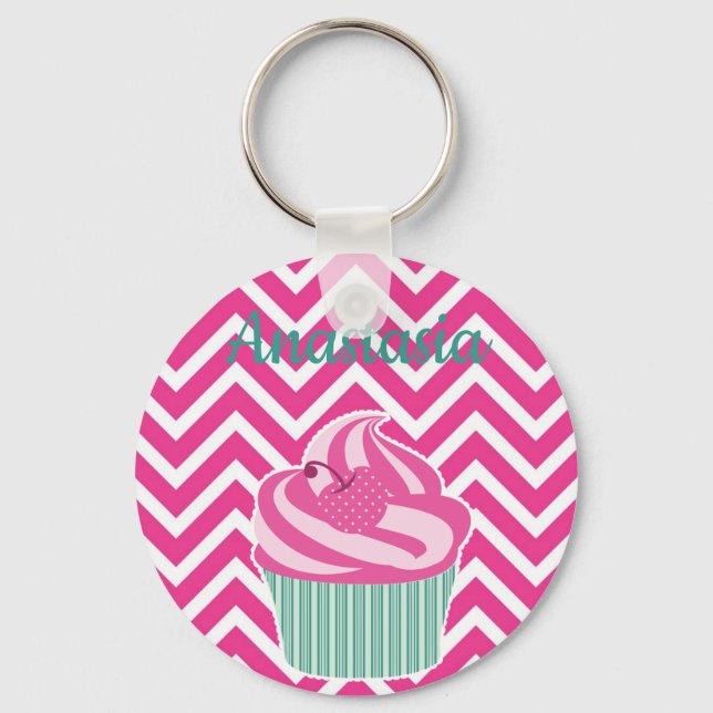 Cool, Amazing, Pink Cupcakes whit your name  Key Ring (Front)
