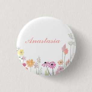Cool, Amazing, Pink Flowers whit your name 3 Cm Round Badge