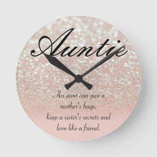 Cool, Amazing, Pink Sparkly Auntie Round Clock
