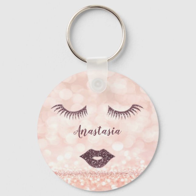 Cool, Amazing, Pink Sparkly Face Key Ring (Front)