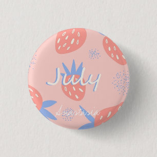 Cool, Amazing Pink Strawbarry in July 3 Cm Round Badge