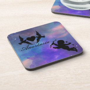 Cool, Amazing, purple birds whit heart and cupid Coaster