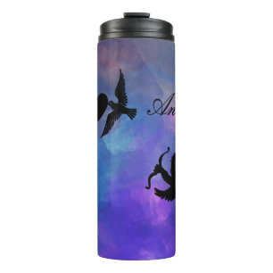 Cool, Amazing, purple birds whit heart and cupid  Thermal Tumbler