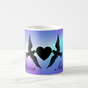 Cool, Amazing, Purple Birds whit Heart Coffee Mug