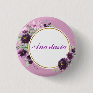 Cool, Amazing, Purple Flowers whit your name 3 Cm Round Badge