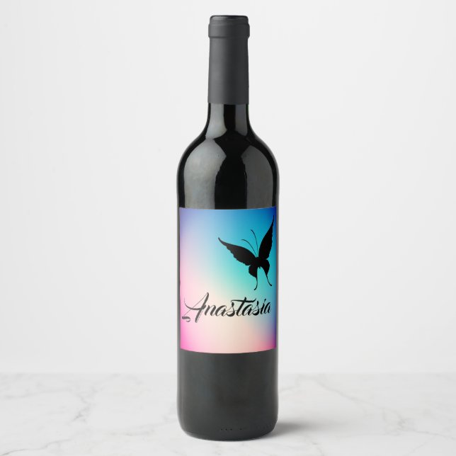 Cool, Amazing, Rainbow Buterfly  Wine Label (Front)