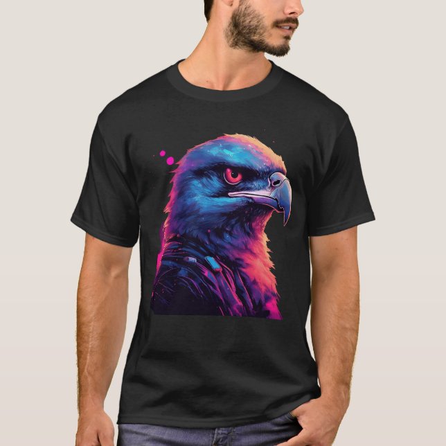 Cool American Bold Eagle In Synthwave Effect T-Shirt (Front)