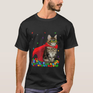 Cool American Curl Autism Awareness Graphic Cat T-Shirt