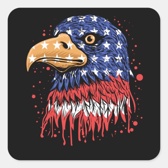 Cool American Flag Eagle Art - USA flag Square Sticker (Front)