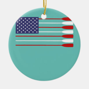 Cool American Flag Rowing Oar Funny Paddle Lover Ceramic Ornament