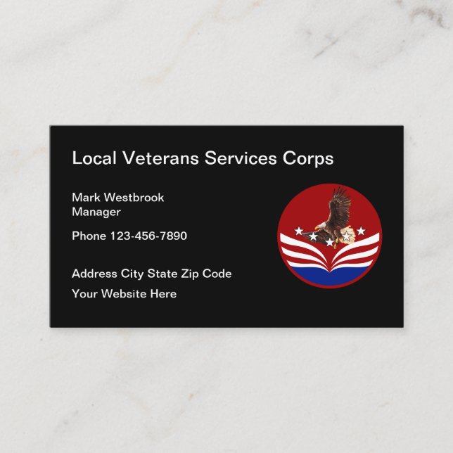 Cool American Patriotic Veterans Services Business Card (Front)