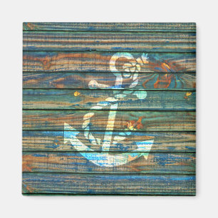 Cool Anchor Green Blue Rustic Wood Photo Print Magnet