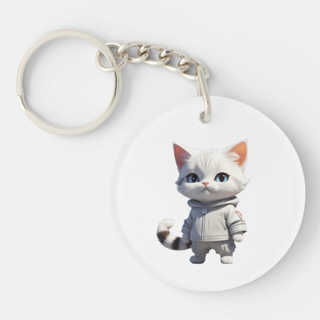 Cool and Adorable Cat Illustration Key Ring (Front)