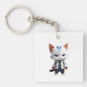 Cool and Adorable Cat Illustration Key Ring