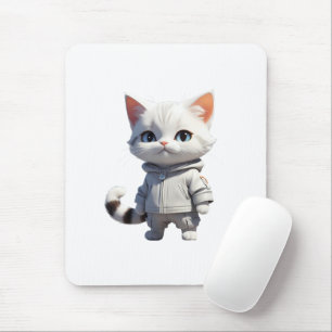 Cool and Adorable Cat Illustration Mouse Pad