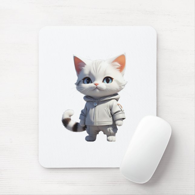 Cool and Adorable Cat Illustration Mouse Pad (With Mouse)