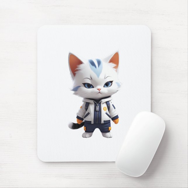Cool and Adorable Cat Illustration Mouse Pad (With Mouse)