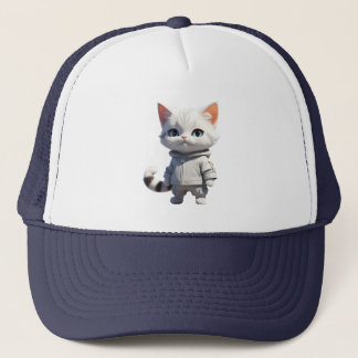 Cool and Adorable Cat Illustration Trucker Hat