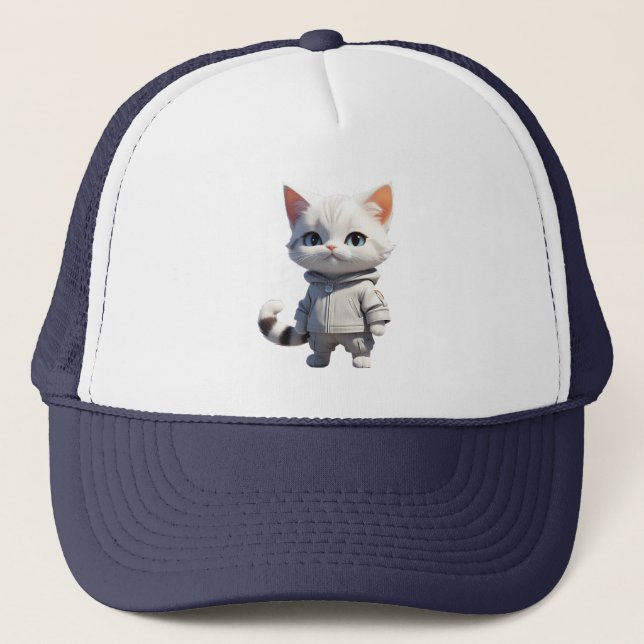 Cool and Adorable Cat Illustration Trucker Hat (Front)