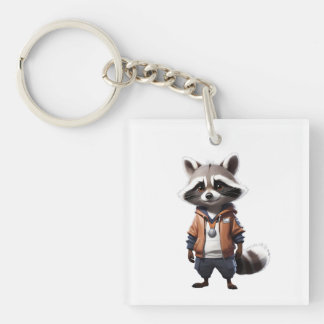 Cool and Adorable Racoon Illustration Key Ring