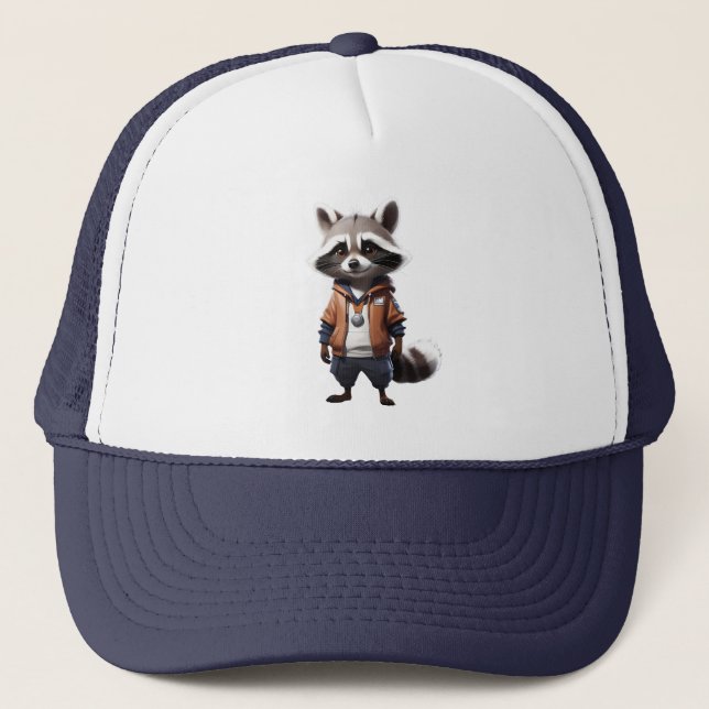 Cool and Adorable Racoon Illustration Trucker Hat (Front)