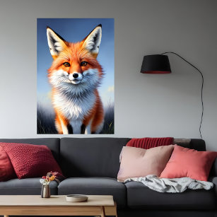 cool and adorable red fox portrait   AI Art Poster