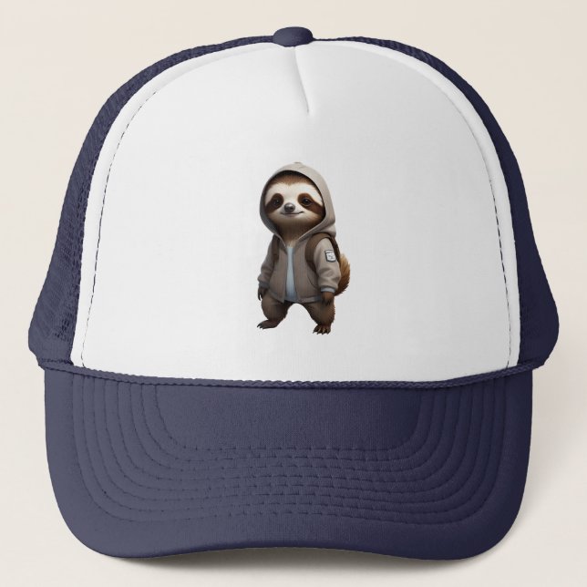 Cool and Adorable Sloth Illustration Trucker Hat (Front)