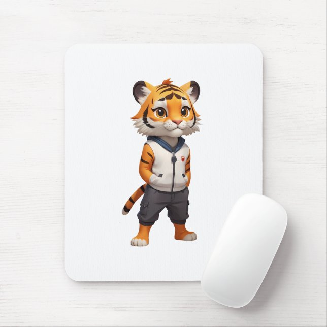 Cool and Adorable Tiger Illustration Mouse Pad (With Mouse)