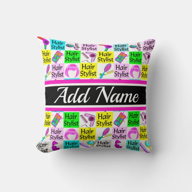 COOL AND COLORFUL PERSONALIZED HAIR STYLIST CUSHION (Front)
