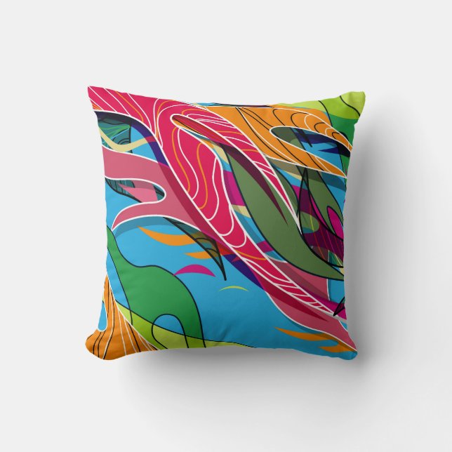 Cool and Colourful Abstract Shapes and Lines Cushion (Front)