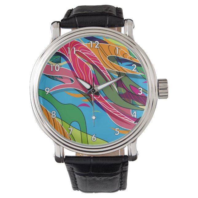 Cool and Colourful Abstract Shapes and Lines Watch (Front)