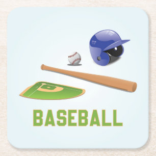 Cool and Colourful Baseball Sports Elements Square Paper Coaster