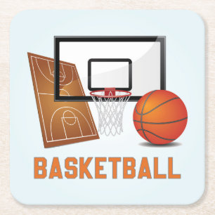 Cool and Colourful Basketball Sports Elements Square Paper Coaster