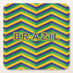 Cool and Colourful Brazilian Flag Colours Square Paper Coaster