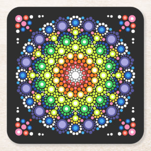 Cool and Colourful Floral Mandala Pattern Square Paper Coaster