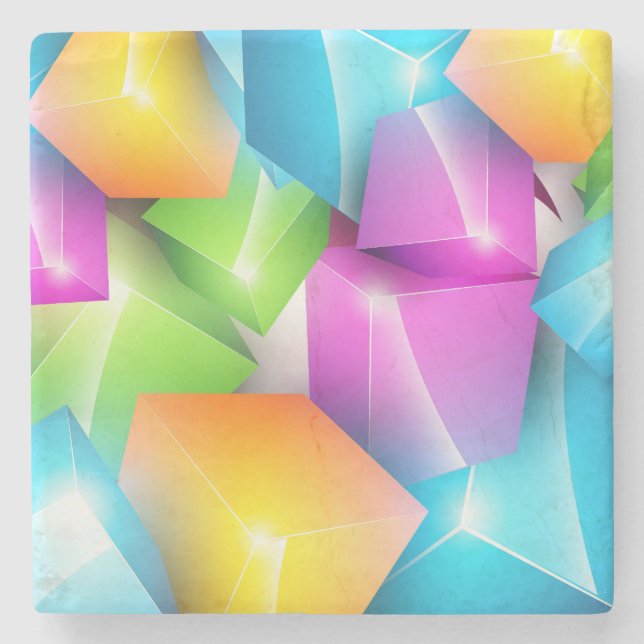 Cool and Colourful Group of 3-D Cubes Stone Coaster (Front)