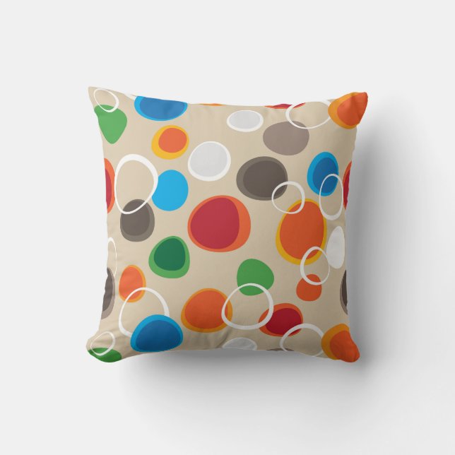 Cool and Colourful Hand Drawn Circles and Bubbles Cushion (Front)