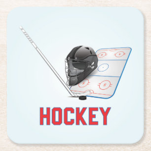 Cool and Colourful Hockey Sports Elements Square Paper Coaster