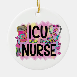 Cool and Colourful ICU Nurse Large Ceramic Ornament