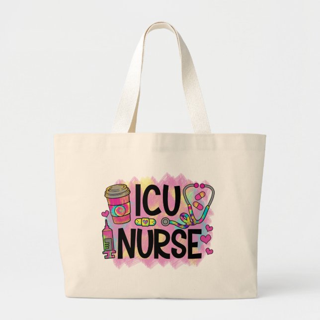 Cool and Colourful ICU Nurse Large Tote Bag (Front)