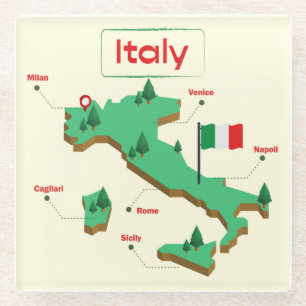 Cool and Colourful Italy Map Glass Coaster